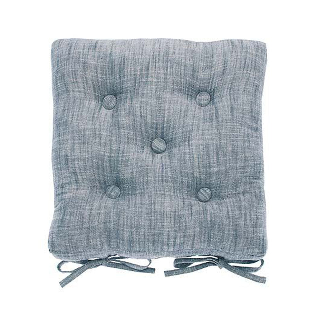 Chambray Seat Pad Cushion with Ties, Flint Blue - Angela Reed -
