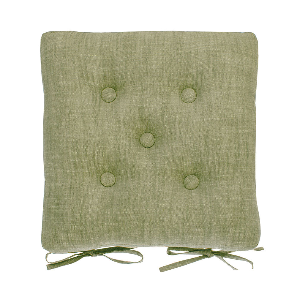 Chambray Seat Pad Cushion with Ties, Olive