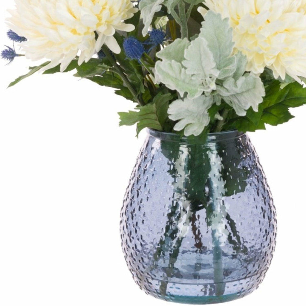 Chrysanthemum and Thistle in Blue Glass Vase