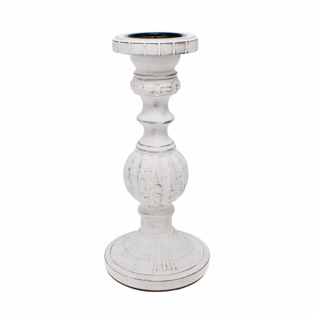 Chunky Wooden White Candlestick, Large