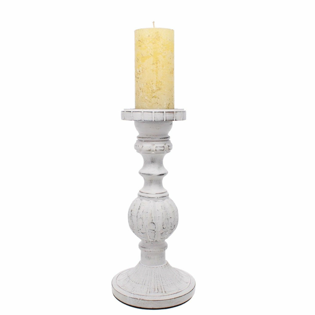 Chunky Wooden White Candlestick, Large
