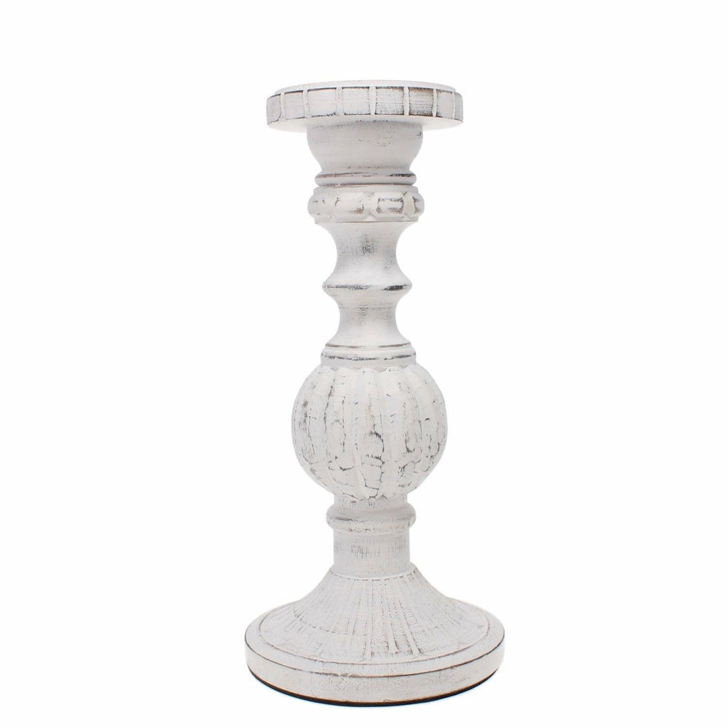Chunky Wooden White Candlestick, Large