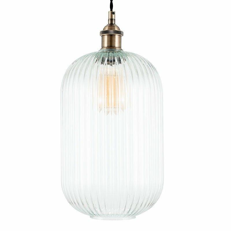 Clear Ribbed Glass Tall Pendant
