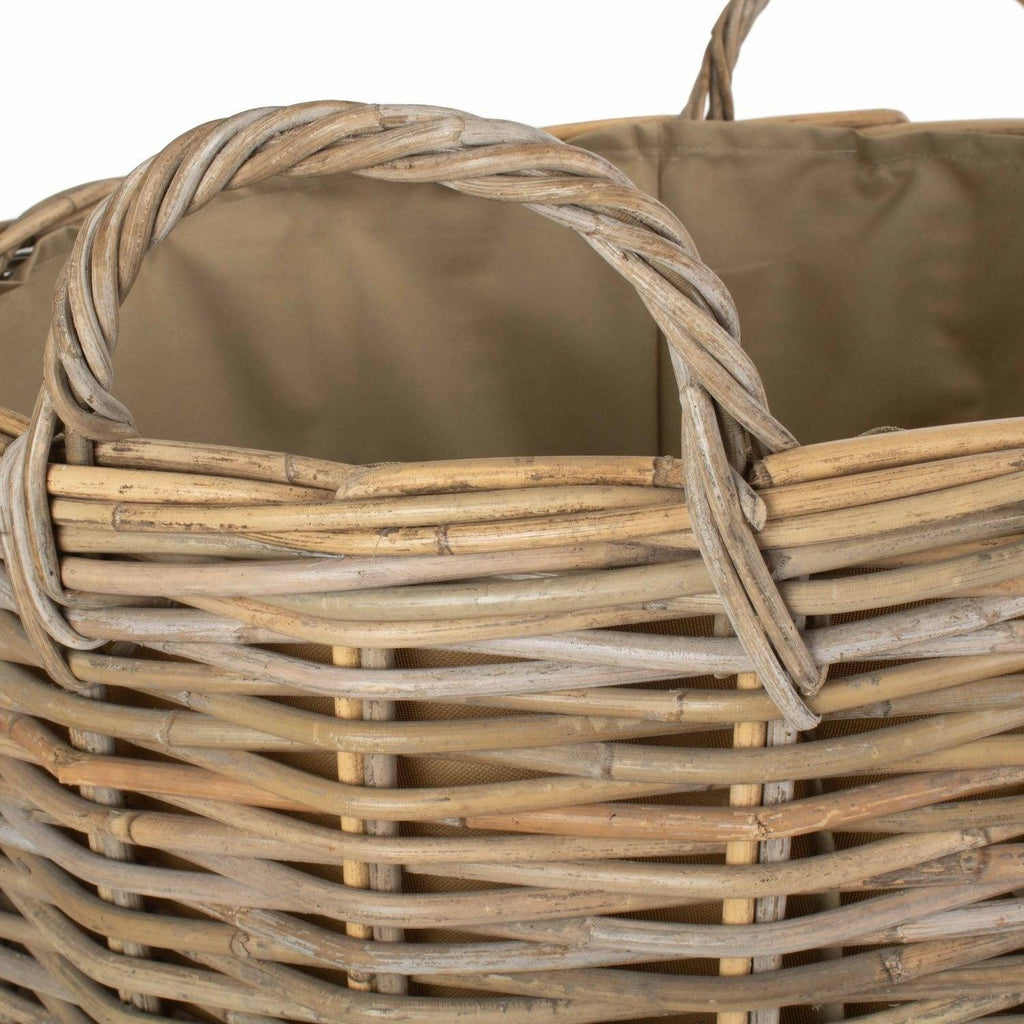 Cordura Lined Round Fireside Grey Rattan Log Basket, Large