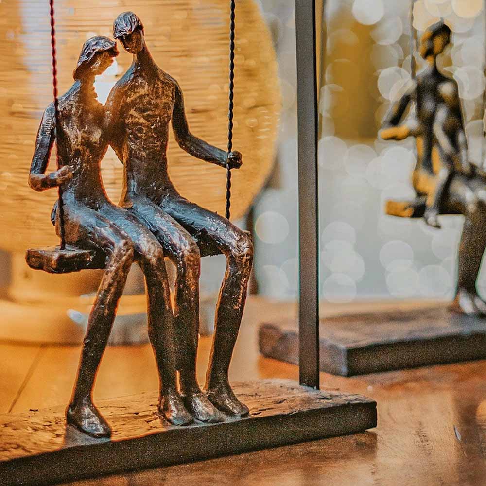 Couple Sitting on Swing Bronze Figurative Sculpture