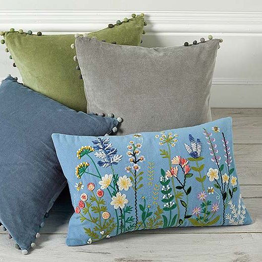 Embroidered Meadow Cushion - Angela Reed -