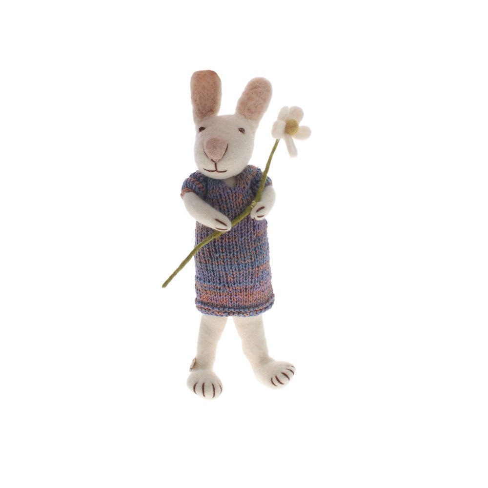 Felt White Bunny with Multicoloured Dress