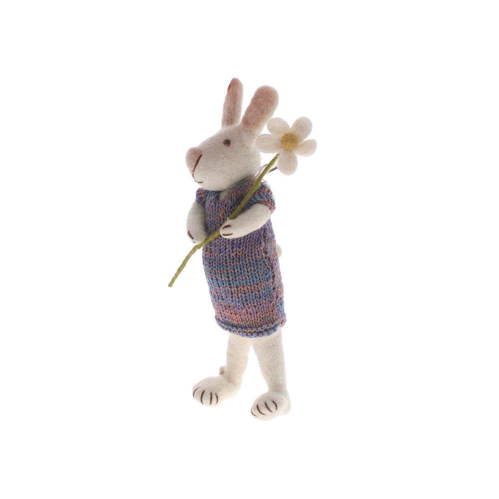 Felt White Bunny with Multicoloured Dress