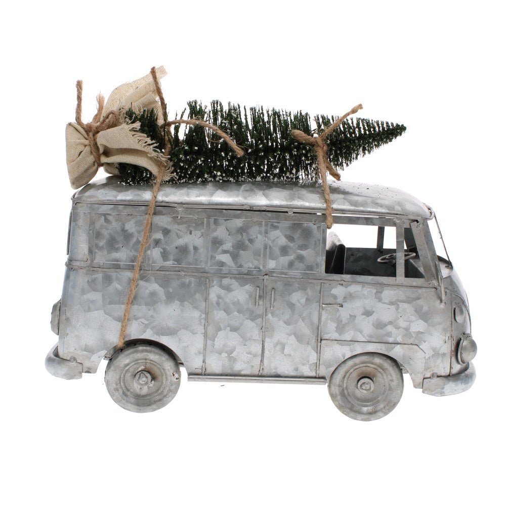 Galvanised Silver Retro Campervan With Tree - Angela Reed - Christmas Decorations