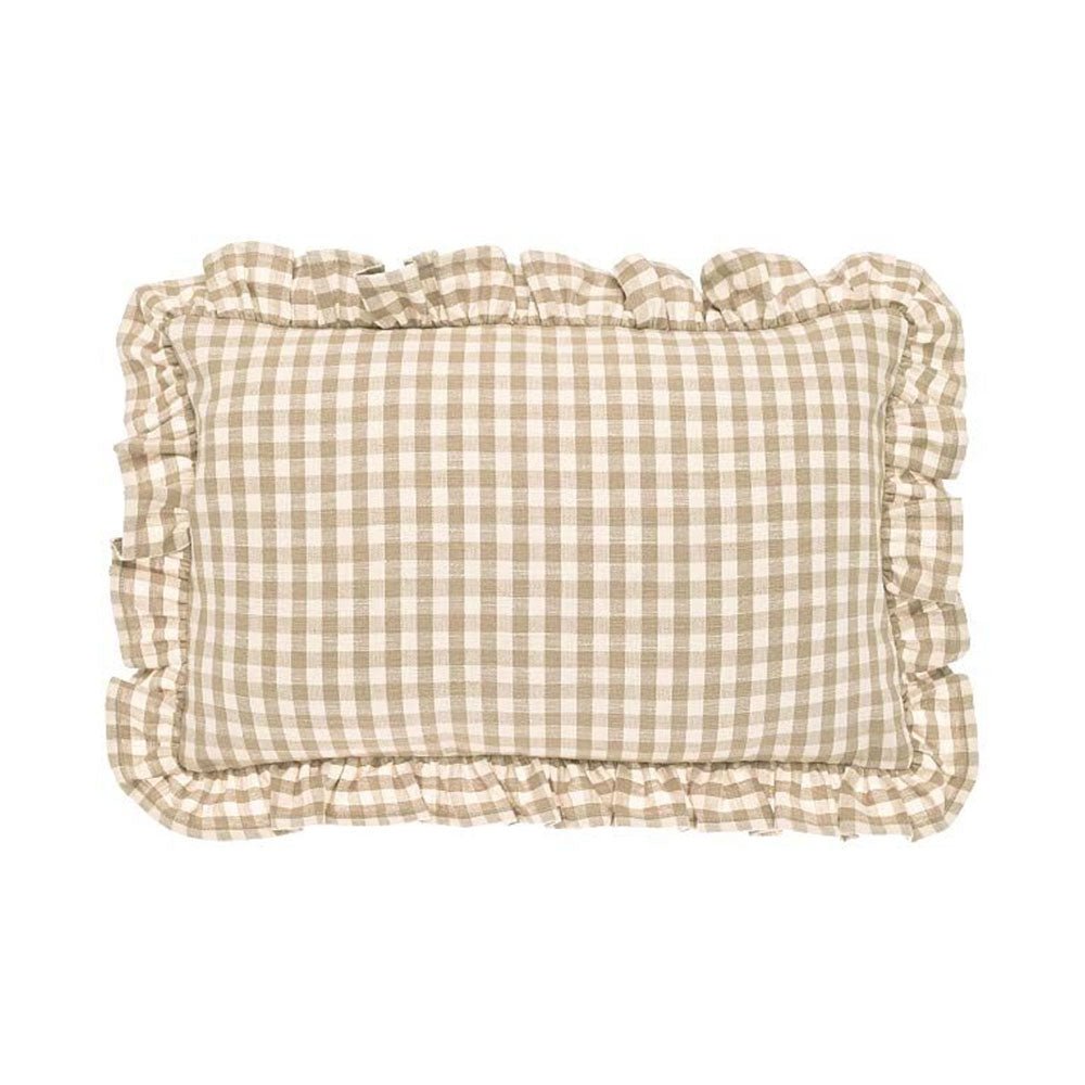 Gingham Linen Rectangular Ruffle Cushion, Natural