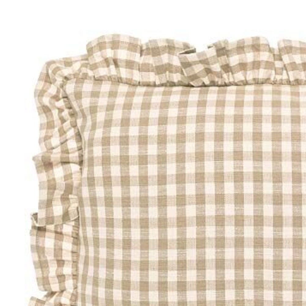 Gingham Linen Rectangular Ruffle Cushion, Natural