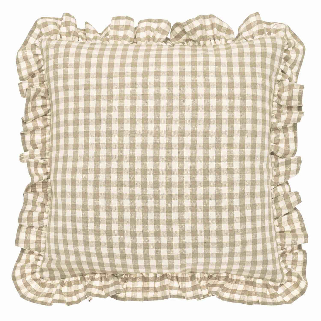 Gingham Linen Ruffle Cushion, Natural