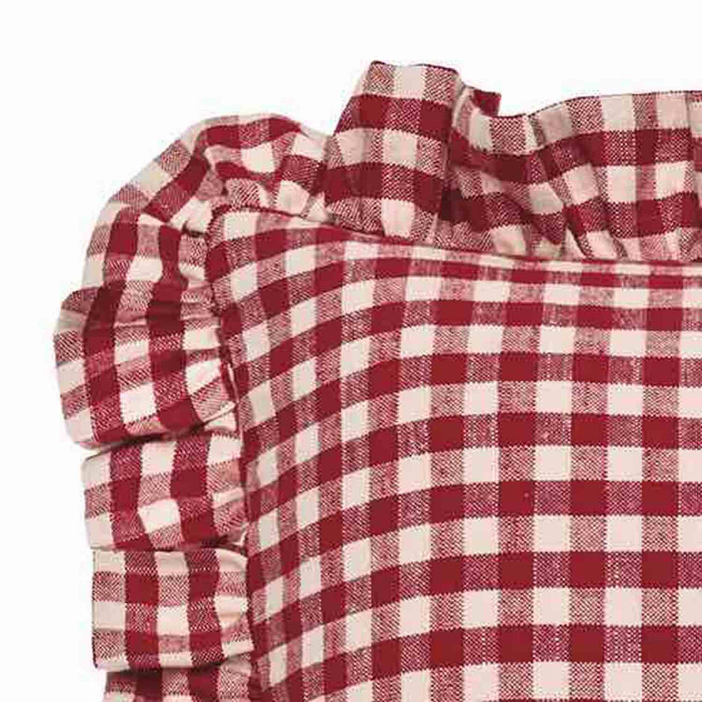 Gingham Linen Ruffle Cushion, Red