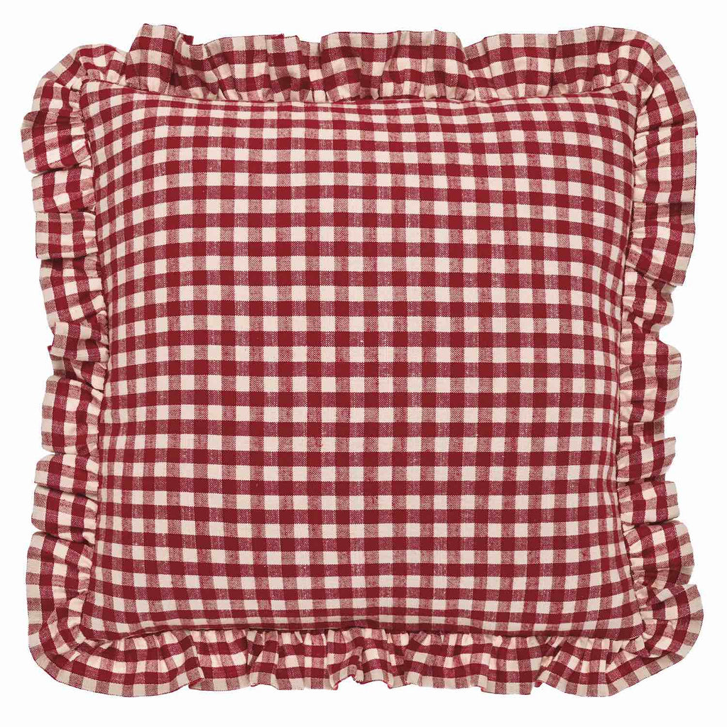 Gingham Linen Ruffle Cushion, Red