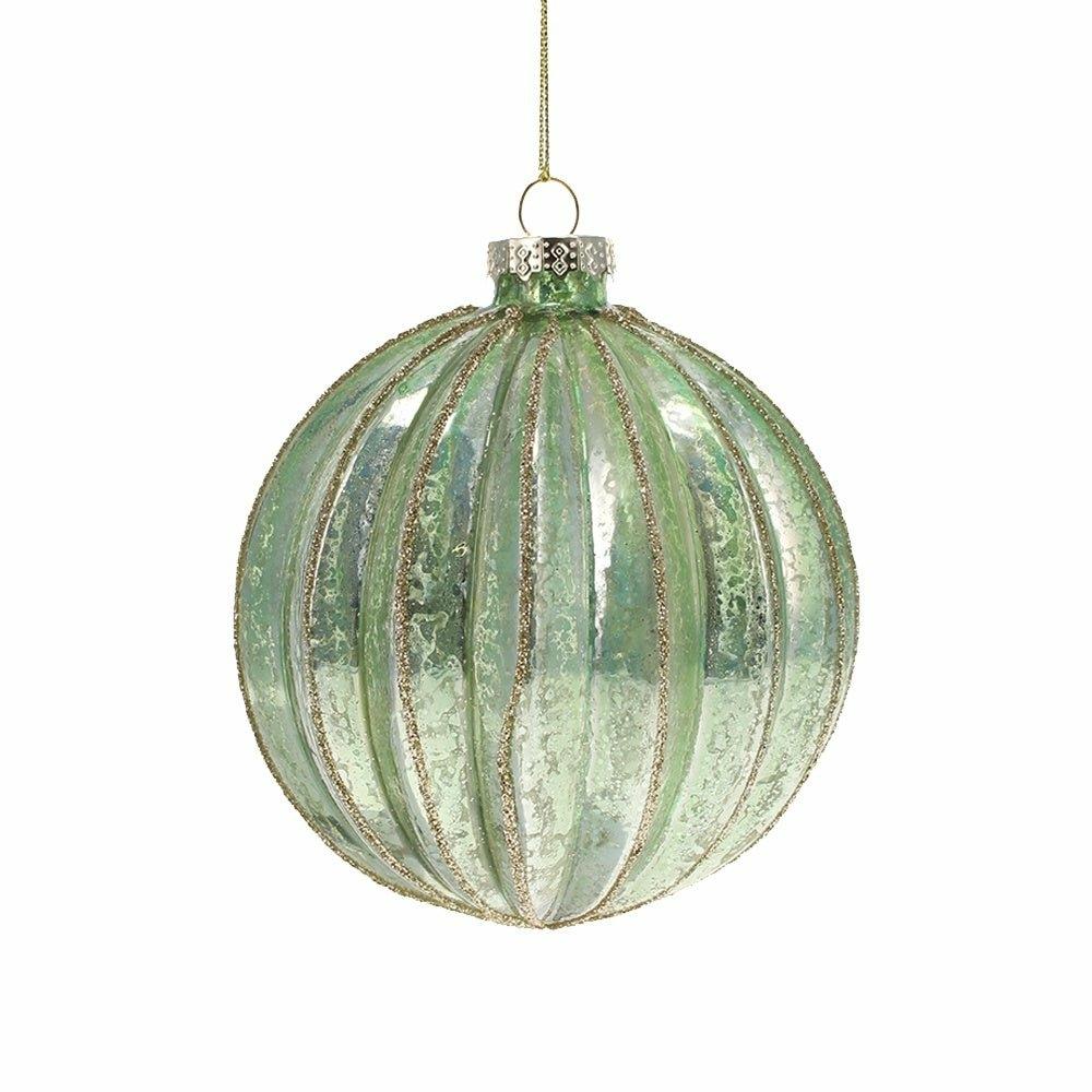 Green and Gold Round Ribbed Bauble