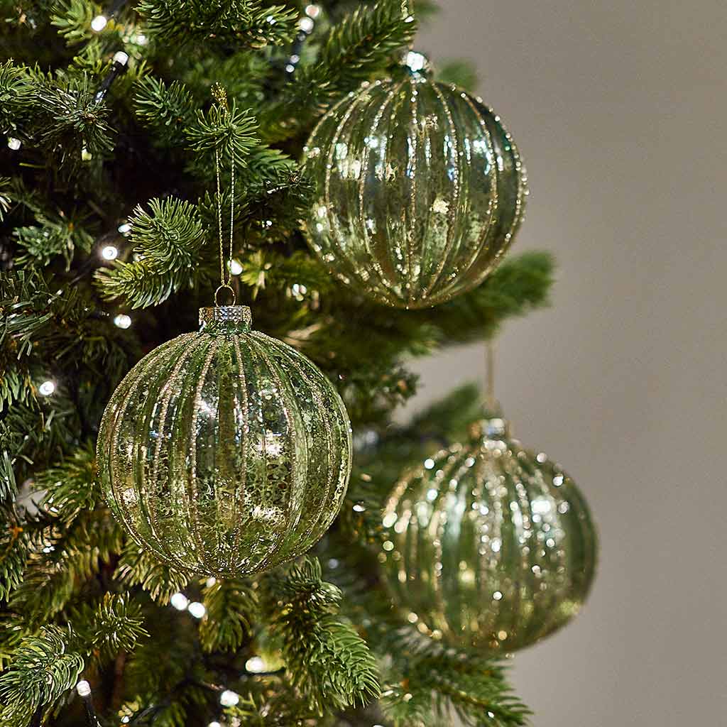 Green and and Gold Round Ribbed Bauble - Angela Reed -