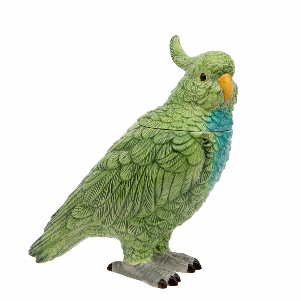 Green Parrot Ceramic Jar, Turning Head