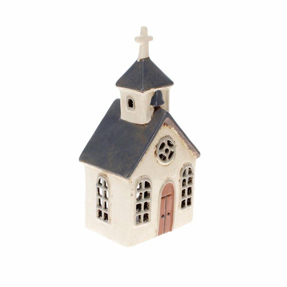 Grey Ceramic Church Tealight Holder