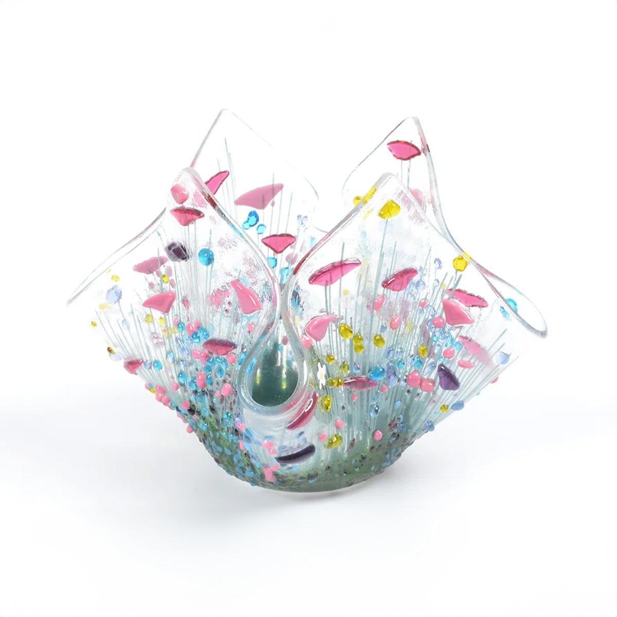 Handmade Glass Wildflower Tea-light Holder