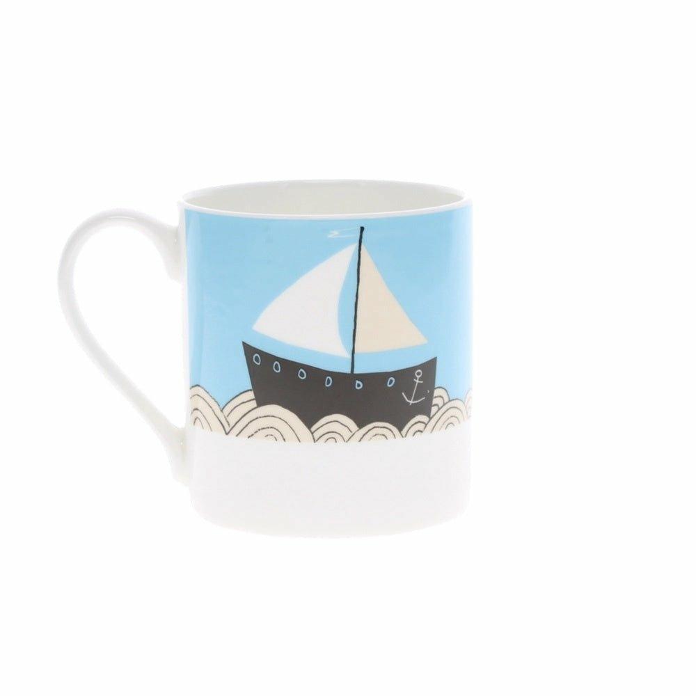 Happiness is being by the Coast Mug, Boat Blue