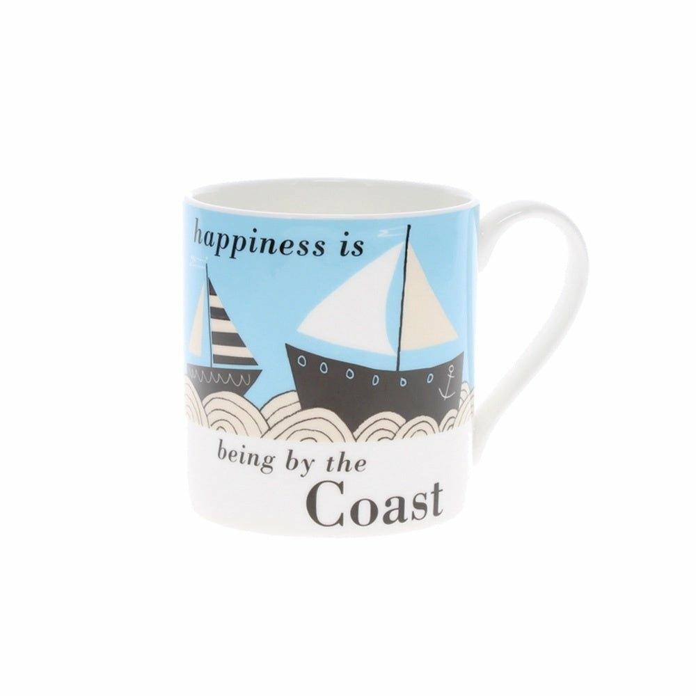 Happiness is being by the Coast Mug, Boat Blue