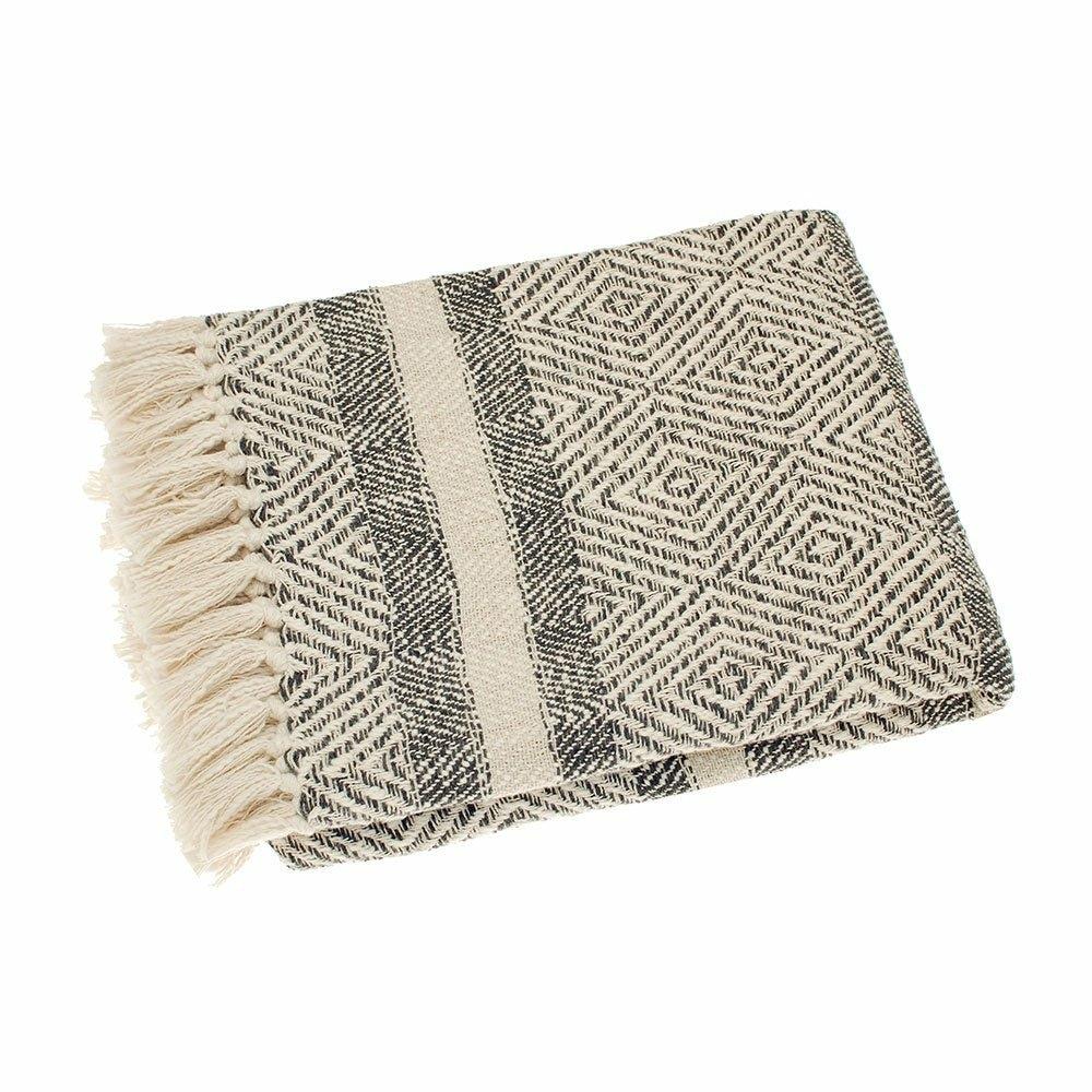 Jacquard Stripe Cotton Throw, Iron Grey