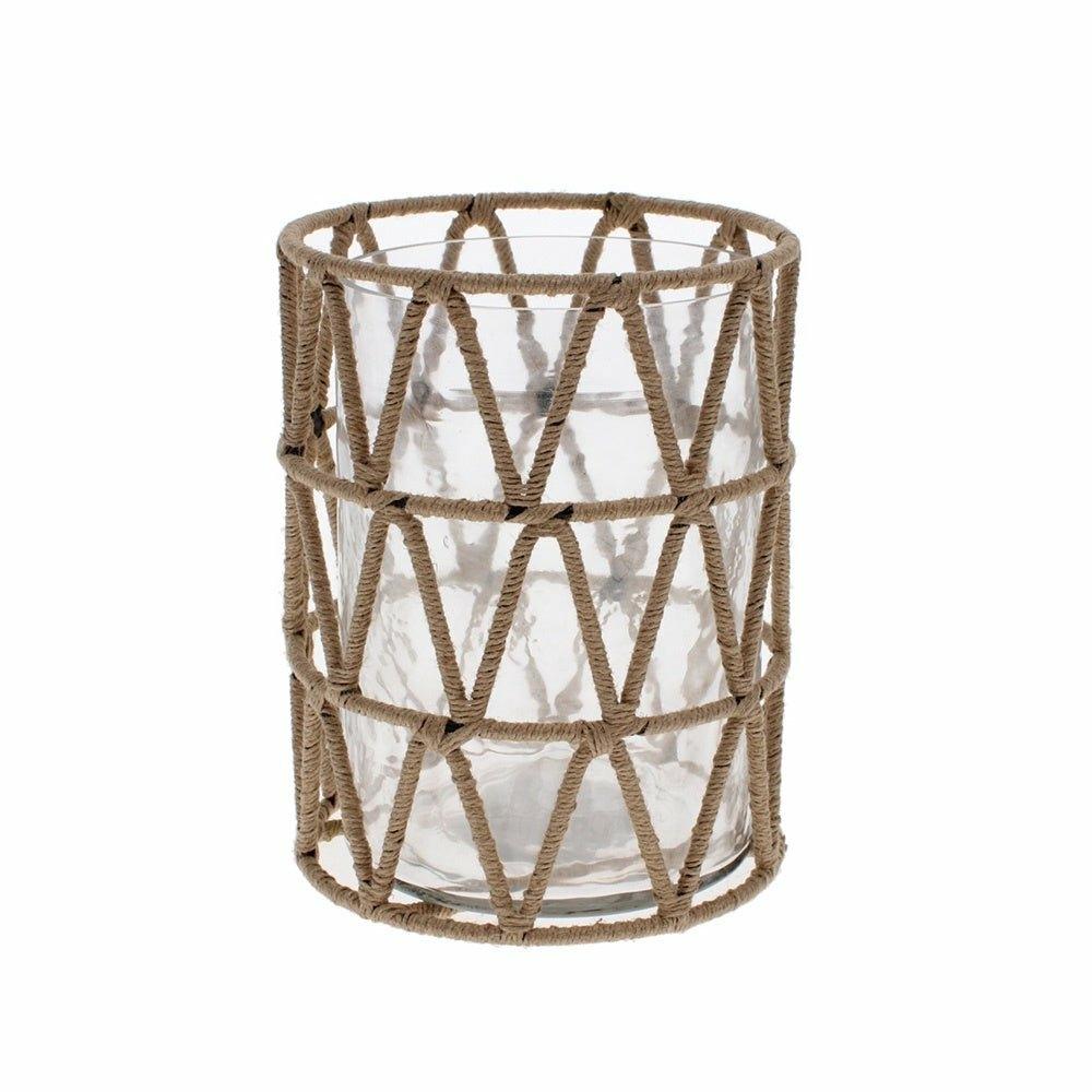 Large Jute Chevron Glass Lantern