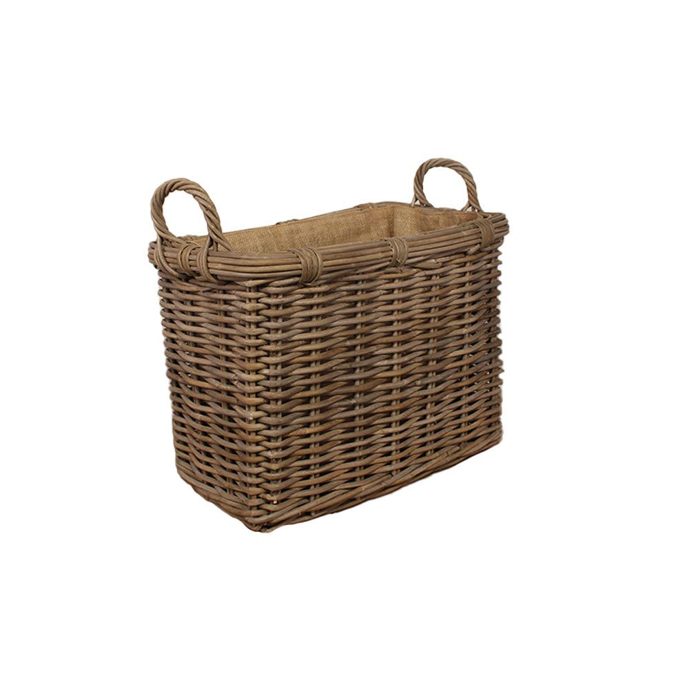 Large Lined Rectangular Log Basket with Handles - Angela Reed -