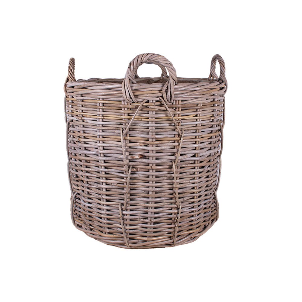 Large Round Log Basket with Handles and Jute Lining - Angela Reed -