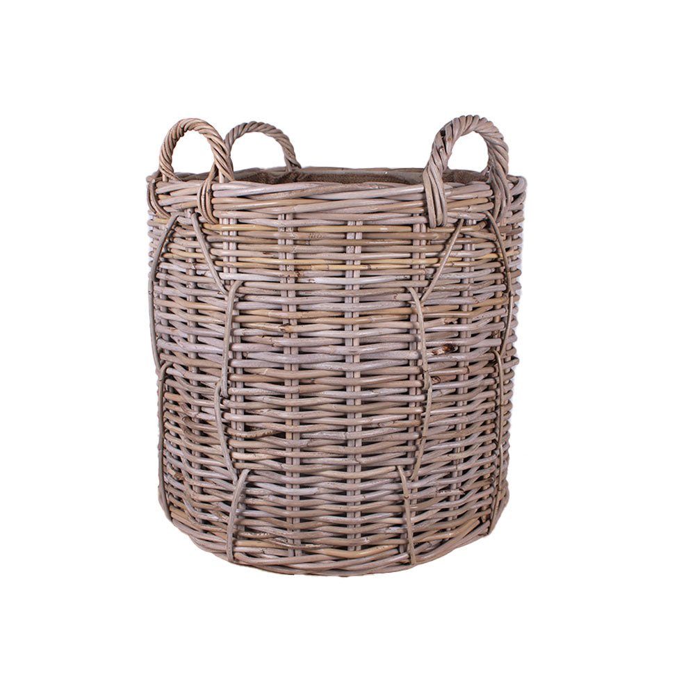 Large Round Log Basket with Handles and Jute Lining - Angela Reed -