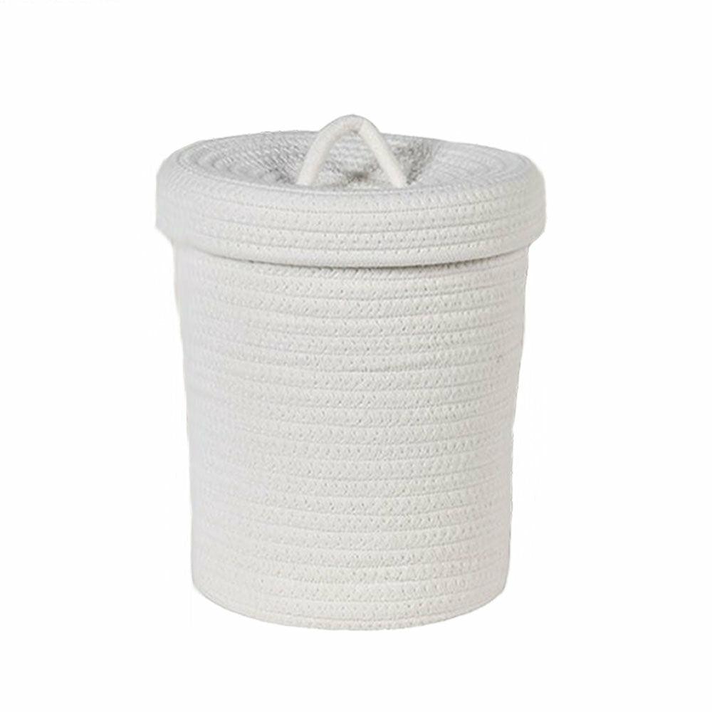 Large White Cotton Rope Lidded Basket