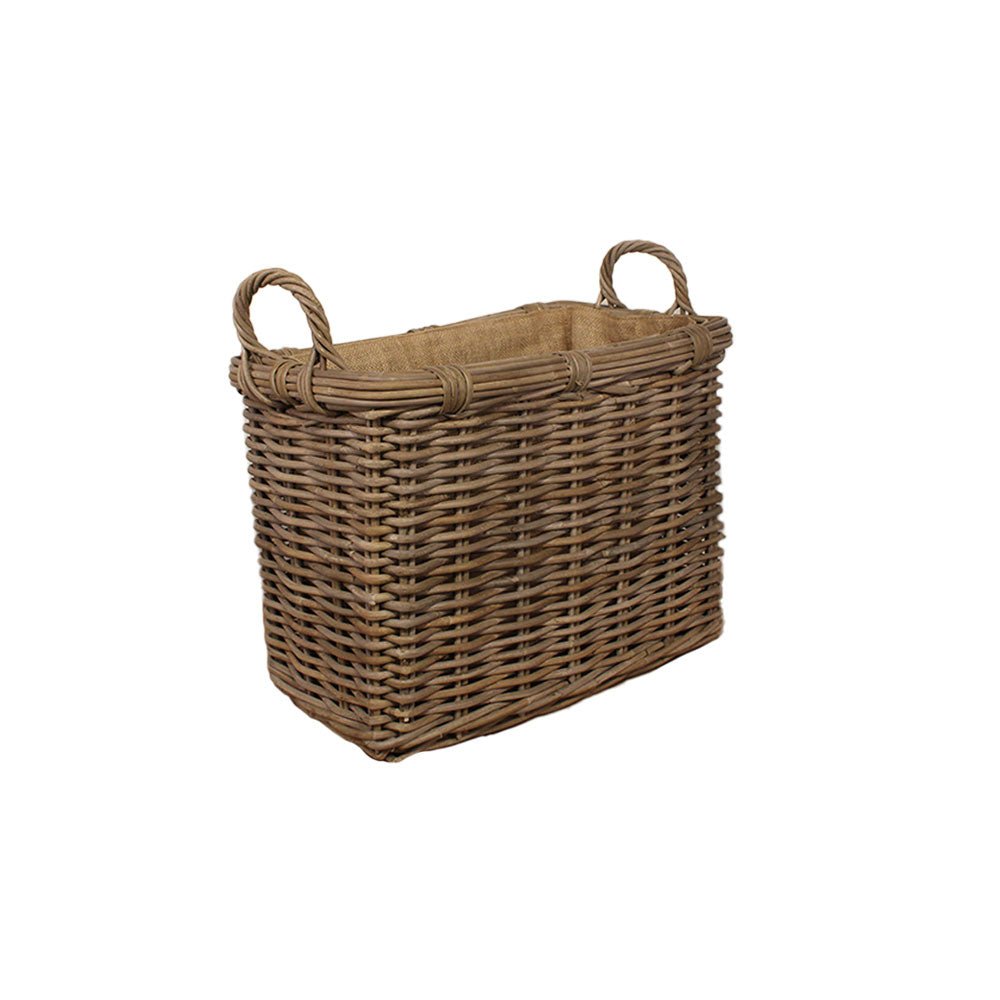 Medium Lined Rectangular Log Basket with Handles - Angela Reed -