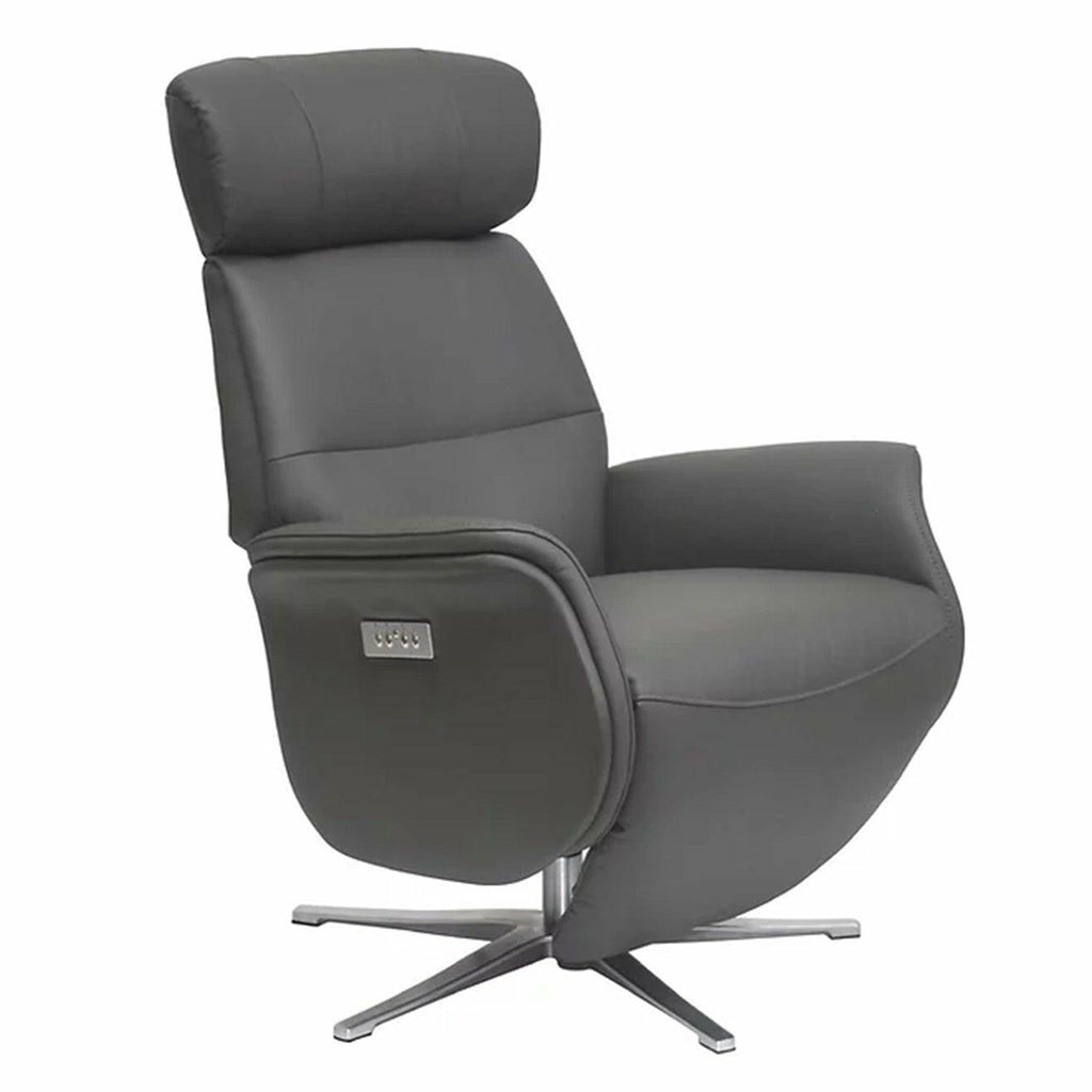 Metro Electric Swivel Reclining Chair Shadow Fabric (Chrome Base),Elephant Fabric (Chrome Base),Charcoal Leather (Black base),Husky Leather (Chrome base),Tan Leather (Black base)