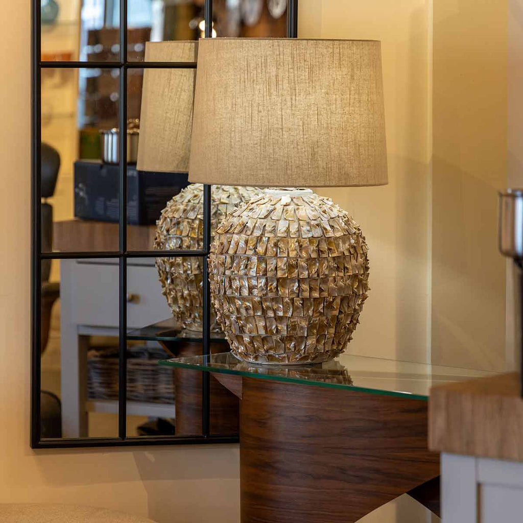 Mother of Pearl Effect Lamp with Linen Shade