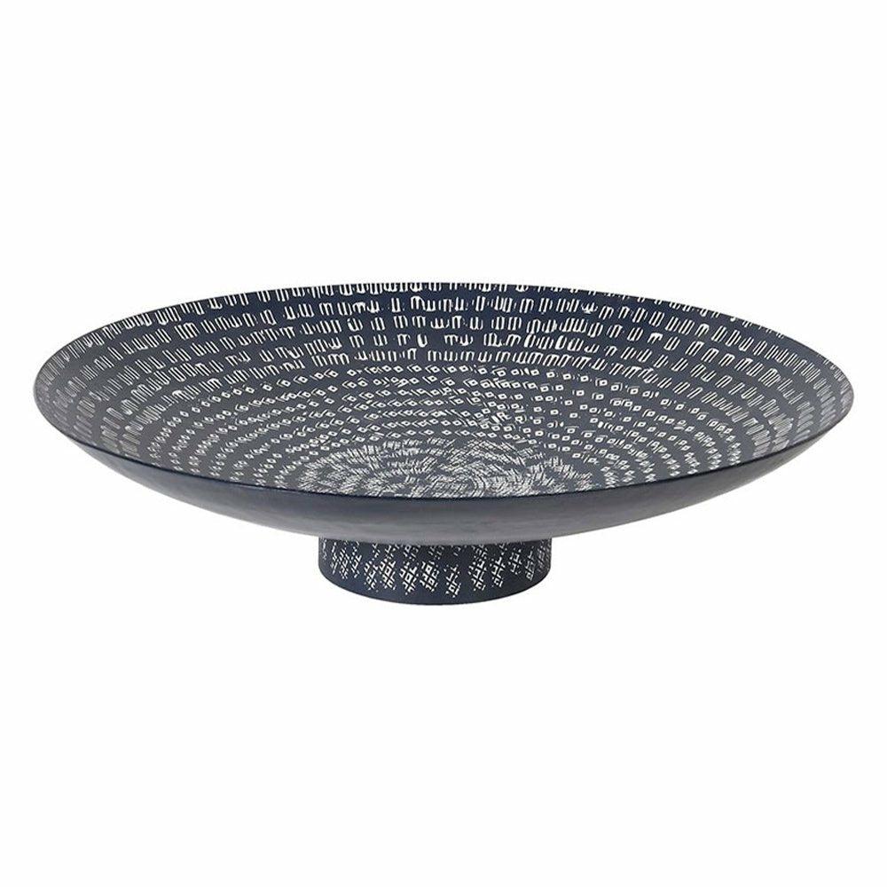 Navy and White Geometric Patterned Footed Bowl