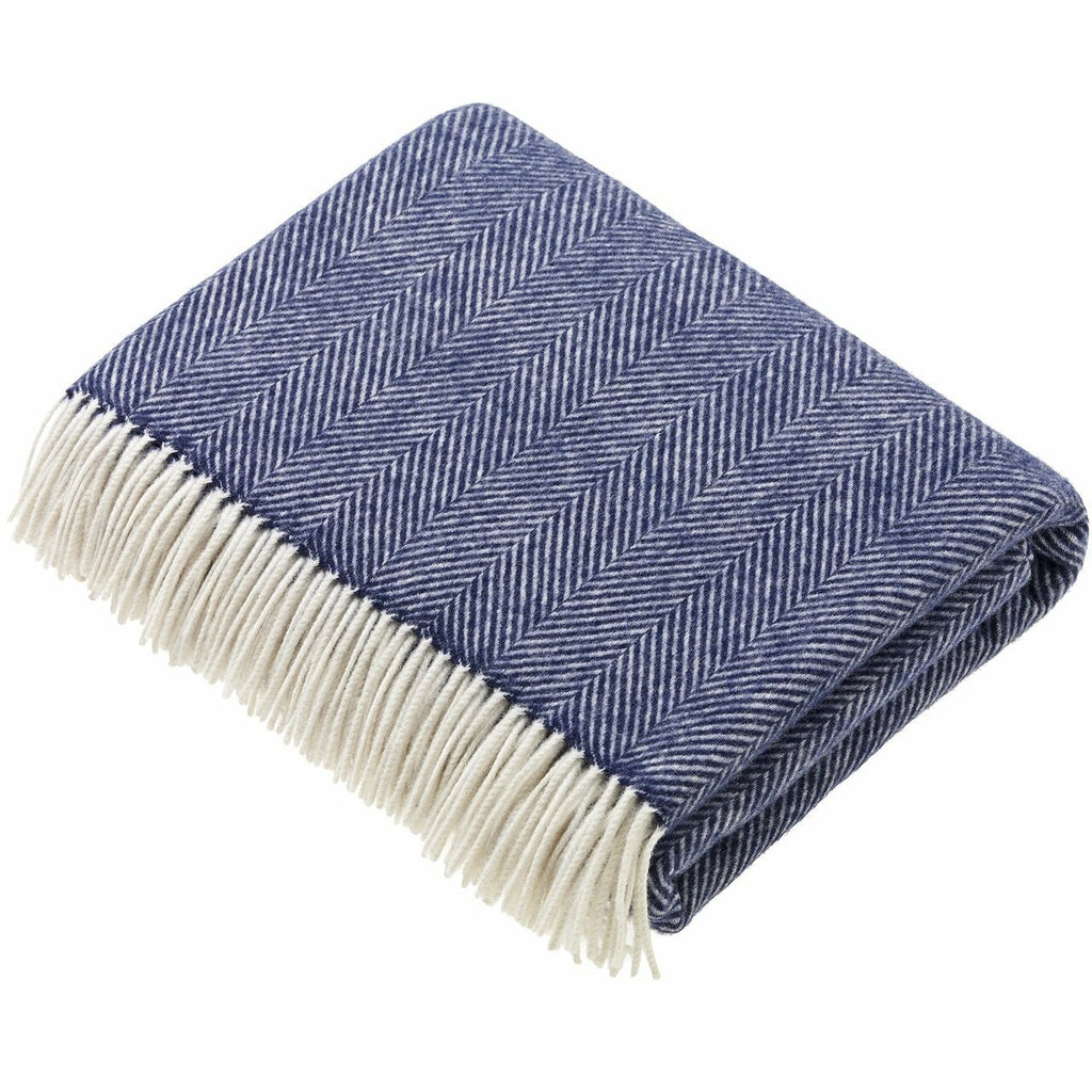 Navy Merino Herringbone Throw by Bronte