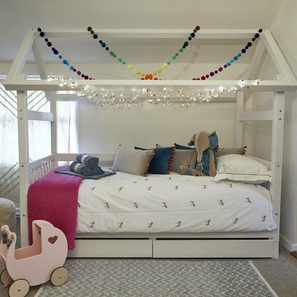 Nina Playhouse Bed with Drawers & Trundle Bed No Mattress (Bed Frame Only),+ Sprung Mattress and Trundle (foam) Mattress