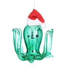 Octopus Glass Bauble with Santa Hat