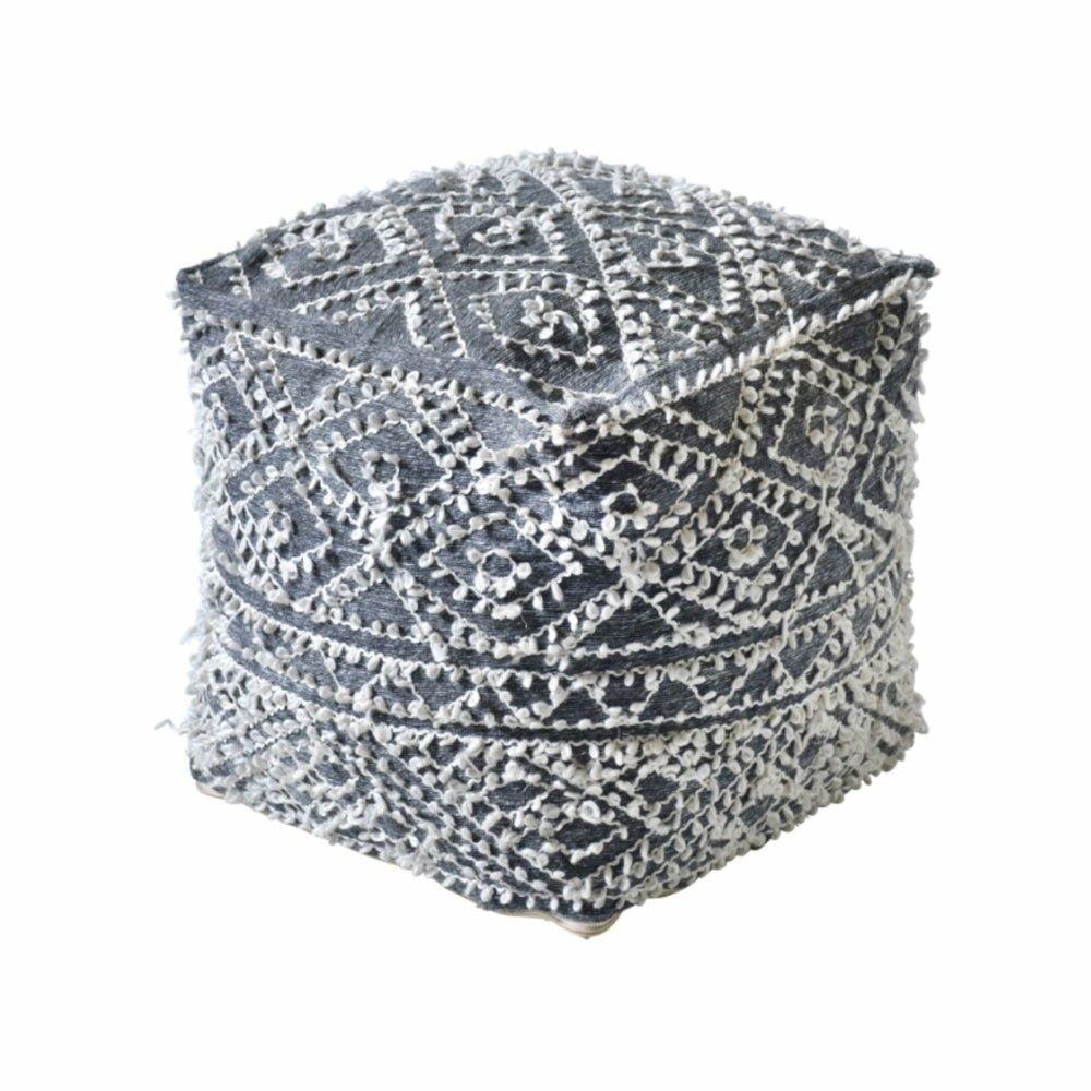 Oglat Jacquard Grey Wool Pouffe