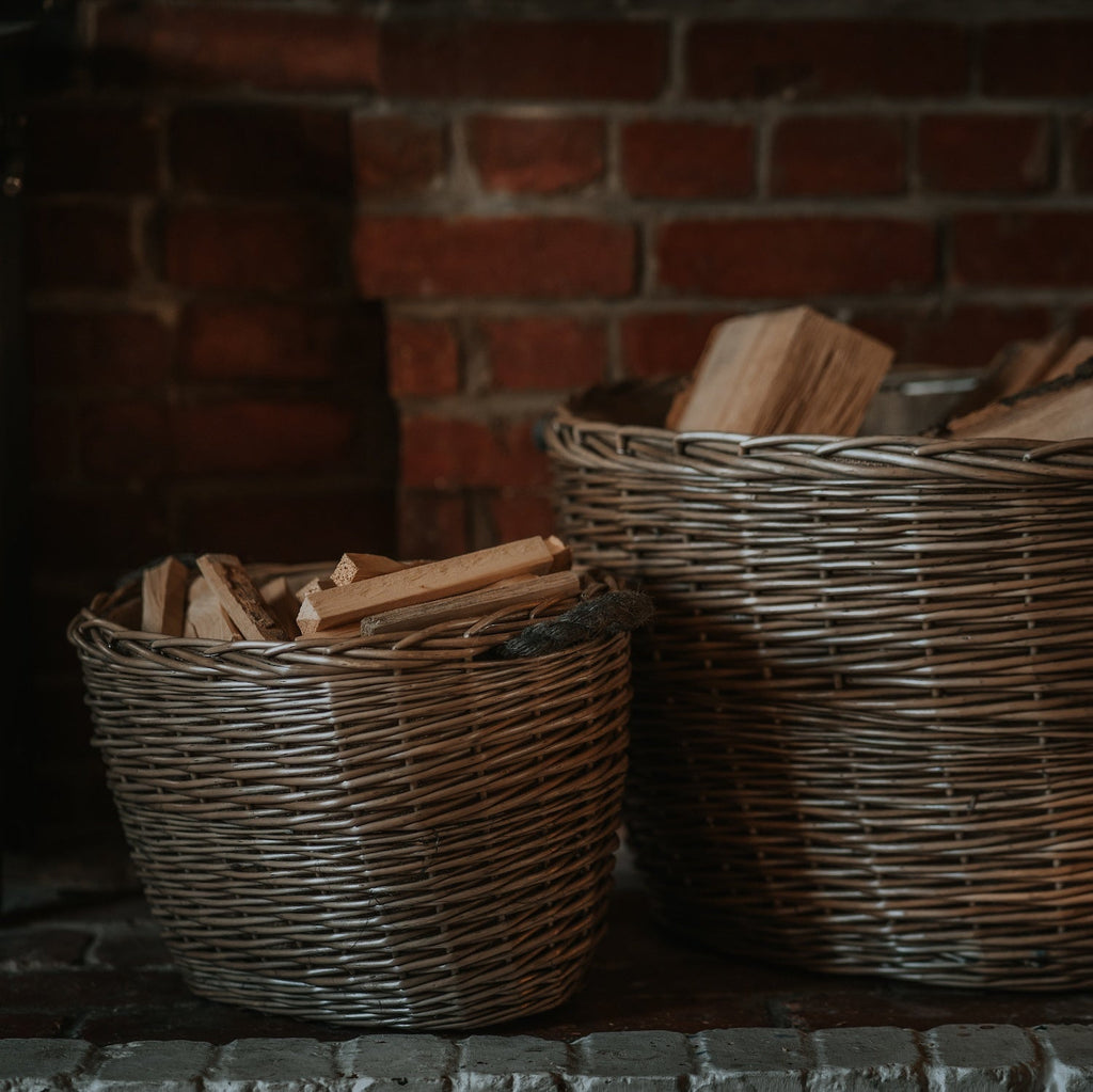 Oval Lined Log Basket, Small