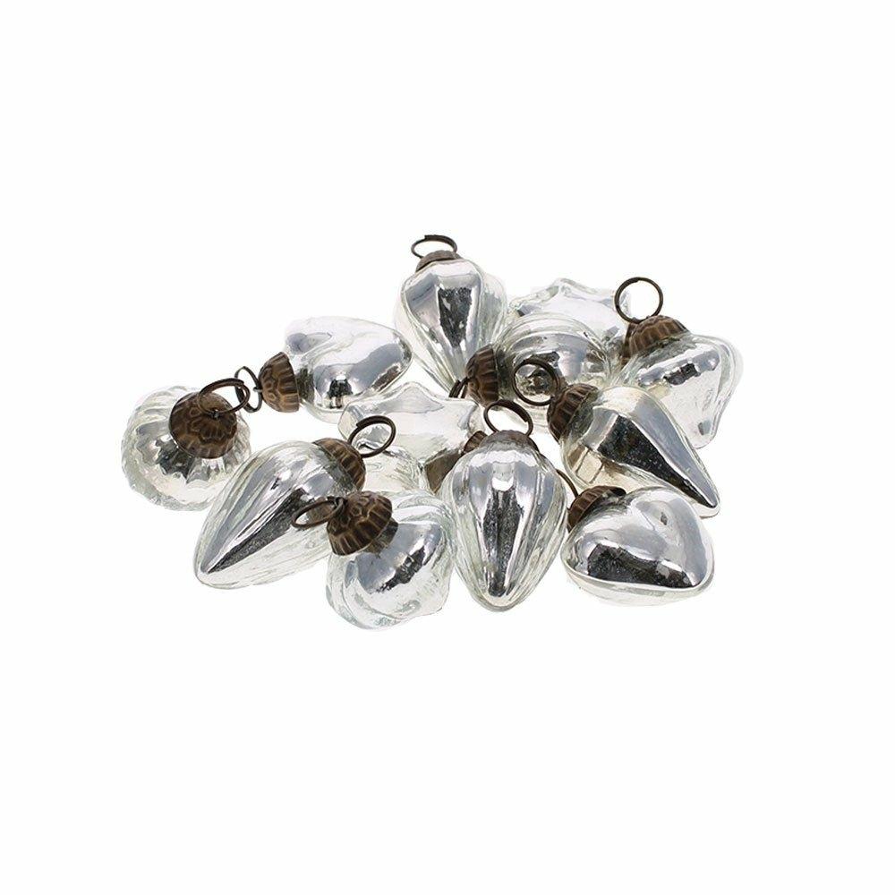 Pack of 12 Mini Silver Glass Baubles