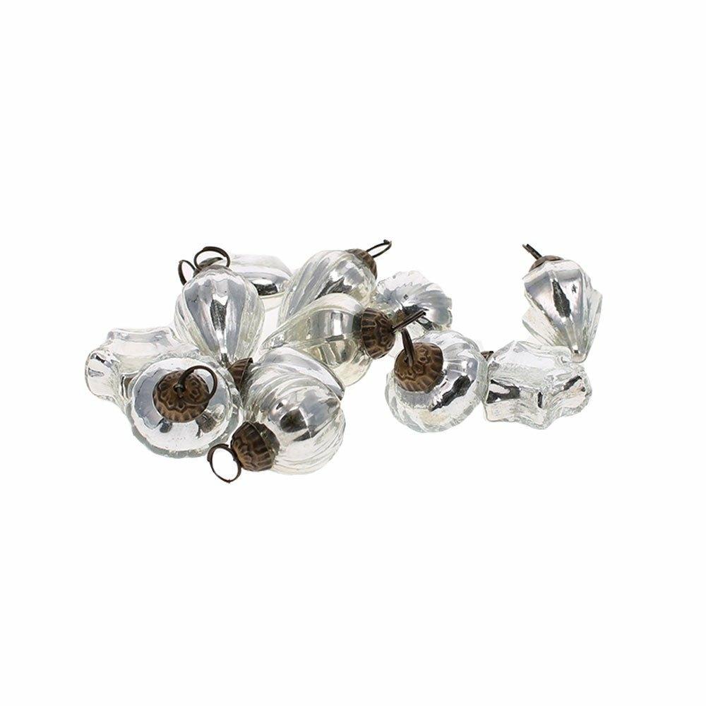 Pack of 12 Mini Silver Glass Baubles