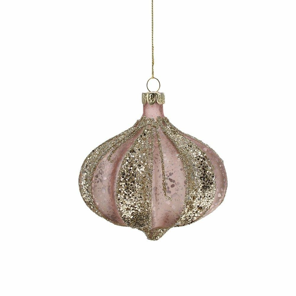 Pink and Gold Ribbed Bauble