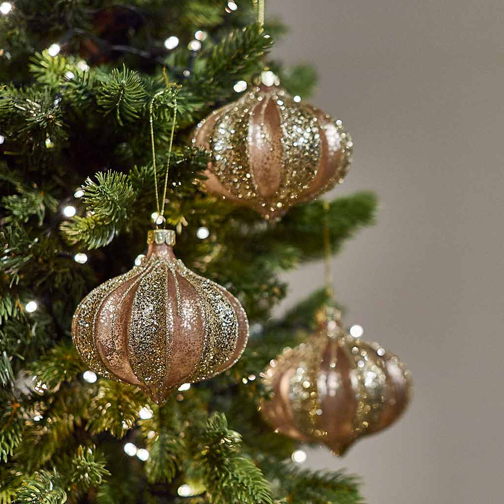 Pink and Gold Ribbed Bauble - Angela Reed - Christmas Decorations