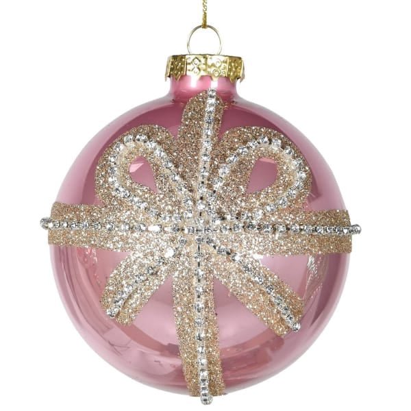 Pink Diamante Bow Bauble - Angela Reed - Christmas Decorations