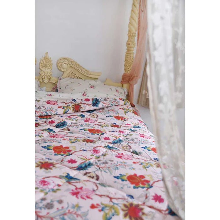Pink Floral Double Quilted Throw - Angela Reed -