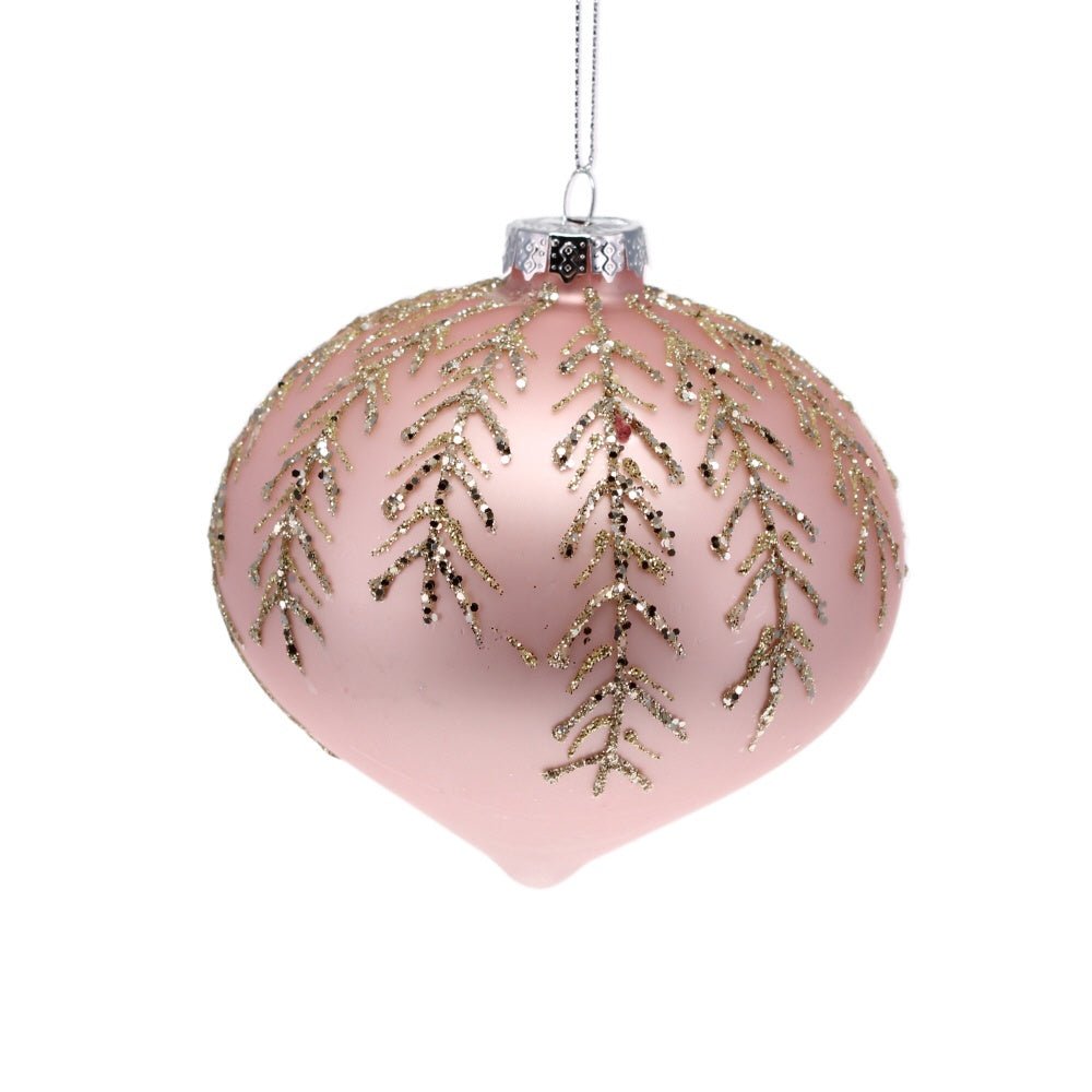 Pink Onion Bauble with Gold Design - Angela Reed - Christmas Decorations