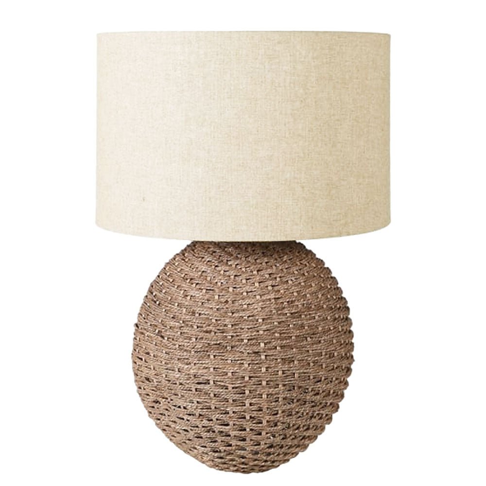 Rattan Orb Table Lamp with Linen Shade - Angela Reed -