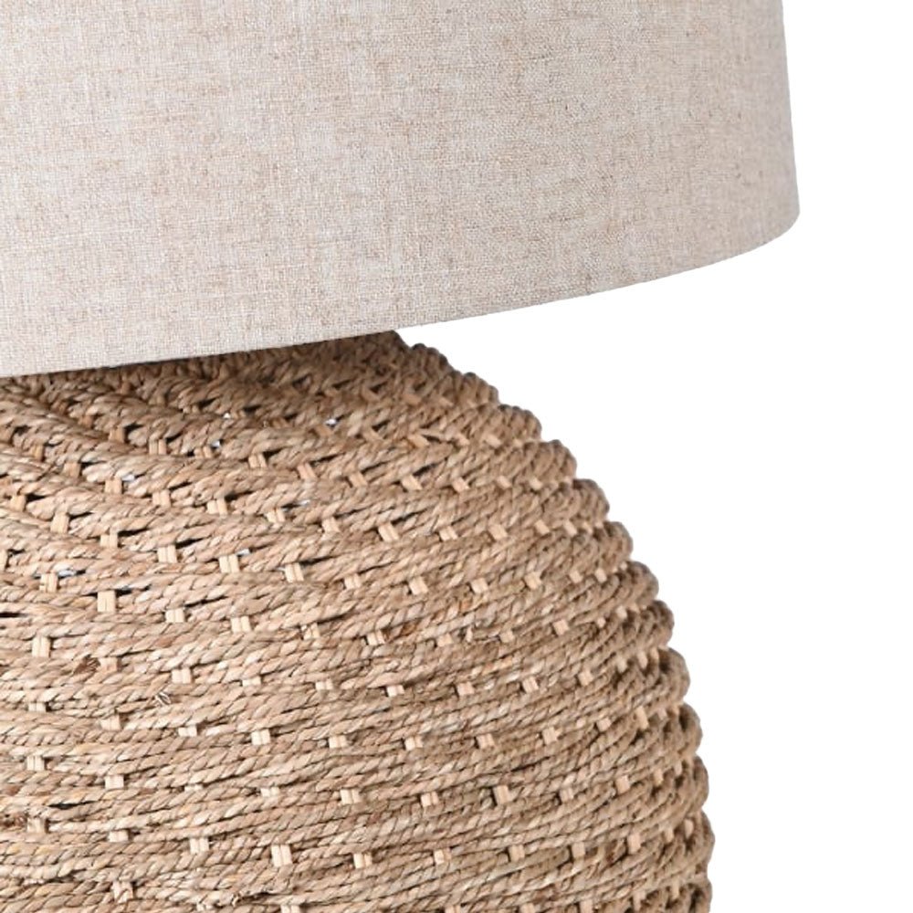 Rattan Orb Table Lamp with Linen Shade - Angela Reed -