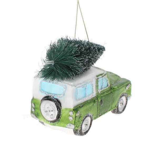 Retro Glass Land Rover Decoration, Green